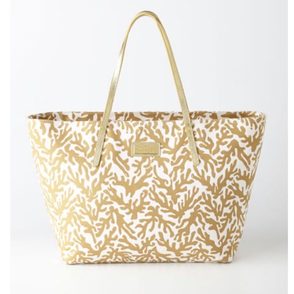 LILLY PULITZER White Gold Coral RESORT Large TOTE BAG